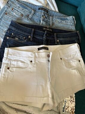 NEW Abercrombie & Fitch Trio: White, Dark Blue & Light Blue Jean Shorts